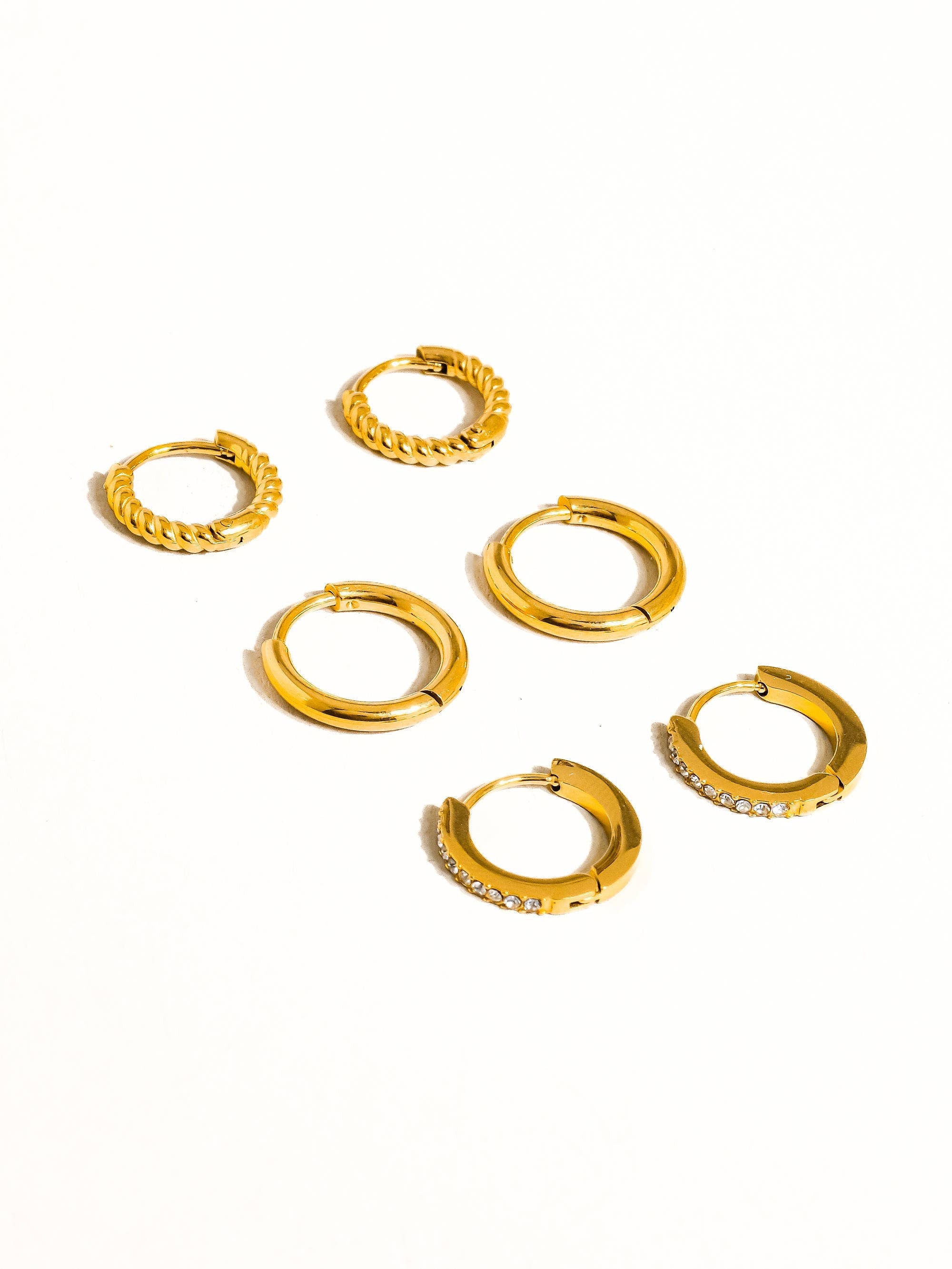 Claude CZ Hoop Earring Set of Three – 18K Gold Plated